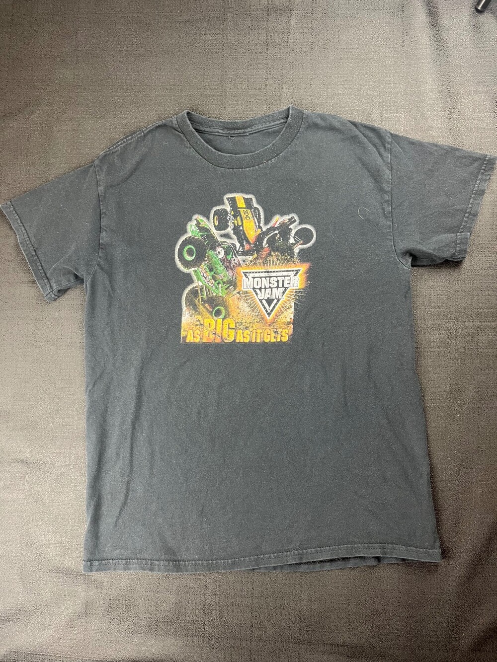 Monster Jam Large Black Cotton Short Sleeve Graphic Crew Neck Shirt